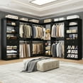 thumbnail image 7 of Homieasy Closet system with 2 wooden drawers, 6 hanging rods and corner tower, corner closet system with hanging, L-shaped walk-in wardrobe organizer, 2000+ lbs capacity, set of 3, Black, 7 of 7