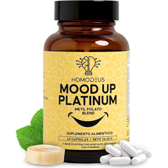 Mood Up Platinum Suplemento Metilfolato Blend Health Hack con 5-HTP L-Triptófano SAMe NAC L-Teanina Vitaminas B6 B12 D3 60 Cápsulas