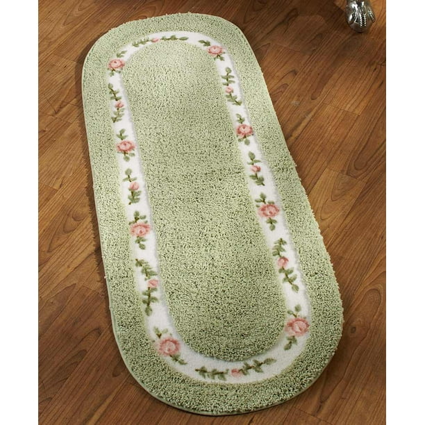 Floral Border Bath Rugs or RunnersSage Runner