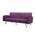 thumbnail image 6 of BSHTI 74.4" Futon Sleeper Sofa Bed with Drop-Down Middle Back & 2 Cup Holders – 3-Position Adjustable Backrest, Linen Upholstery, Chrome Metal Legs, for Home, Office, Guest Room,Purple, 6 of 11
