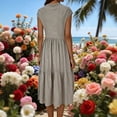 thumbnail image 5 of Women's Short Sleeve Linen Dress Solid Color Round Neck Zipper Closure Casual Daily Wear Vacation Travel Fashion Essential Gift for Women | Sopatenor,Gray XL, 5 of 8