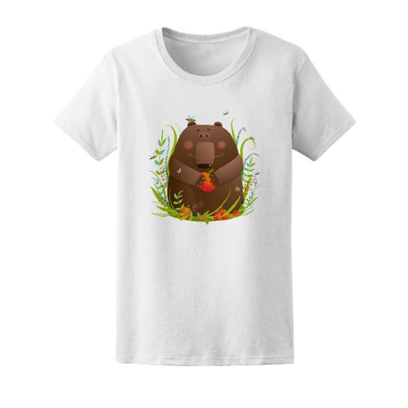 Cute Lovely Bear Eating And Bee Tee Women's -Image by Shutterstock