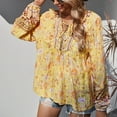 thumbnail image 5 of Lu's Chic Women's Long Sleeve Tops V Neck Blouse Bohemian Shirts Boho Summer Flower Flowy Print Swing Printed Drawstring Tshirt Yellow Small, 5 of 5
