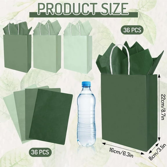 36 Pcs Sage Green Paper Gift Bags with Tissue Paper for Wedding Birthday Party Favor