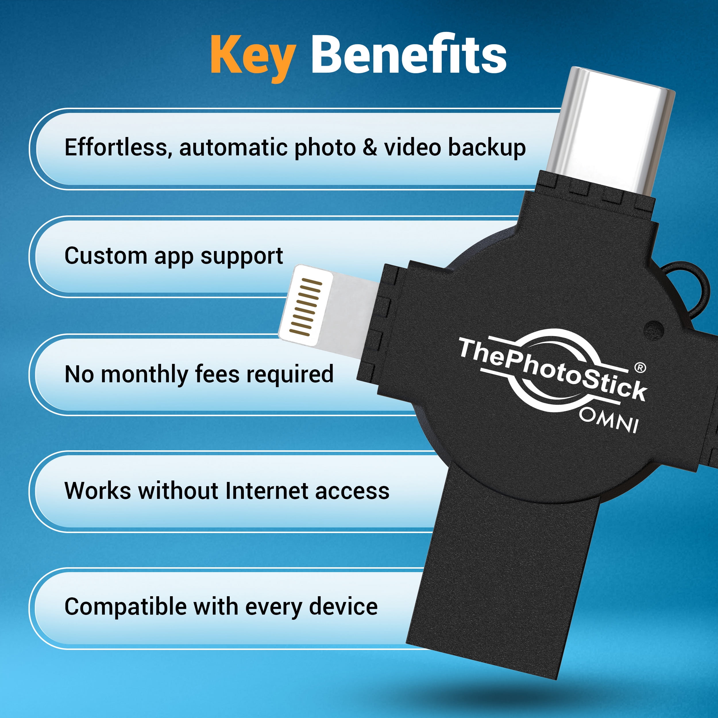 ThePhotoStick Omni X 256GB – Photo and Video Backup, Memory Stick, Flash Drive