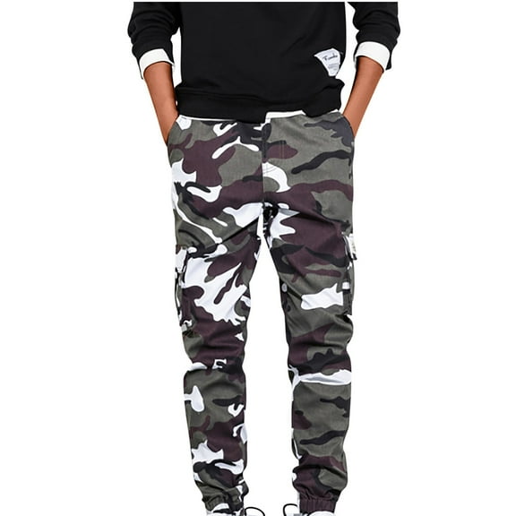 Camouflage Cargo Trousers for Men Work Pants Tactical Sweatpants Workout Bottoms Casual Streetwear with Multi Pockets