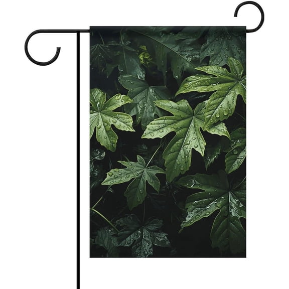 Welcome Garden Flag for Outside Green Leaves Pattern Double Sided 12 x 18 Inch Seasonal Spring Summer Christmas Holiday Yard Flag for All Seasons