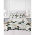 thumbnail image 2 of Quilts King Size Bedding Set, White Magnolia Lightweight Quilted Comforter, Spring Floral Blossom Flowers Plants Light Blue Soft Bedspread Coverlet with Pillow Covers for All Season, 96" x 106", 2 of 7