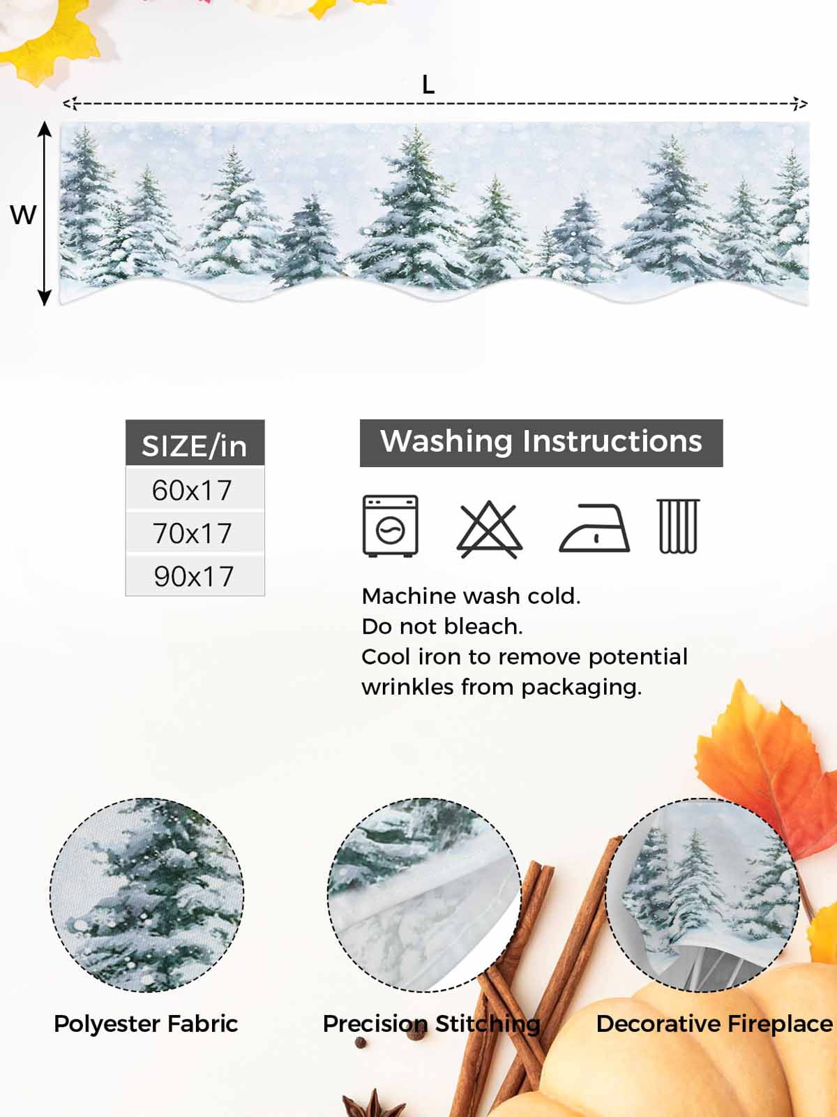 Christmas Tree Fireplace Mantle Scarf Winter Snow Scene Pine Trees Forest Farmhouse Mantel Cover Runner Fireplace Cloth for Holiday Party Home Living Room Decor 90 x 17 Inch