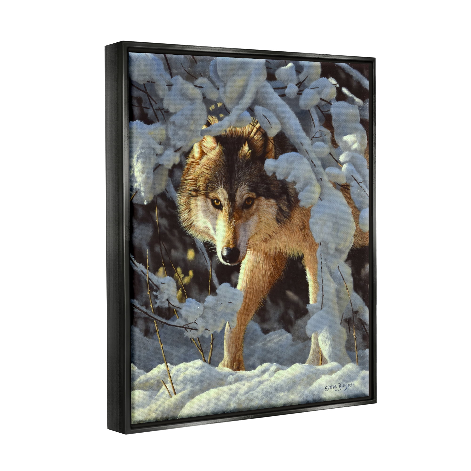 Stupell Industries Wolf Among Snowy Branches Animals & Insects Photography Black Floater Framed Art Print Wall Art, 25 x 31