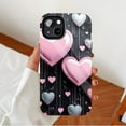 thumbnail image 2 of Heart - shaped Glitter Phone Case for Valentine’s Day Gift Compatible with iPhone 11/12/13/14/15/16 (Pro Max/Plus) 3D Shiny Design on Black Background with Pink Silver Hearts, 2 of 9