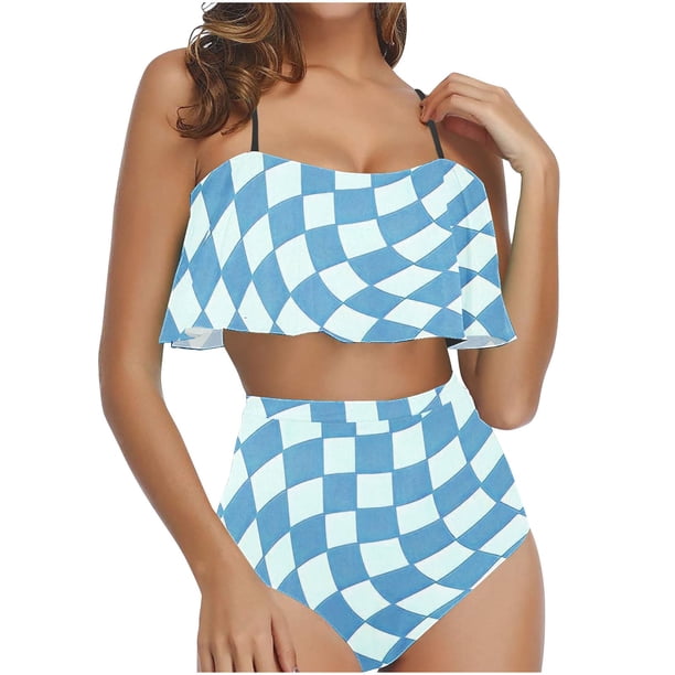 Bikini de Mujer Trajes de Baño Bikini con Ruffles Conjunto con Sujetador Acolchado Extraíble, Pantalones Cortos de Cintura Alta para la Playa