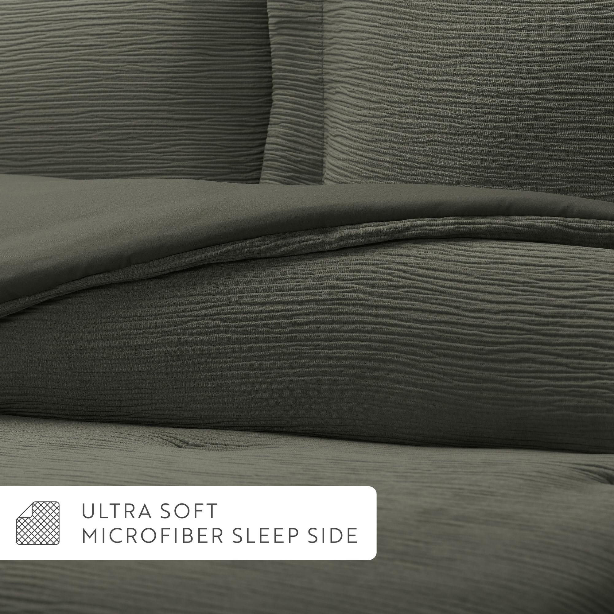 Noble Linens 3 Piece Cloud Gauze Textured All Season Down-Alternative Comforter Set, Olive, Full/Queen
