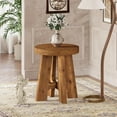 thumbnail image 6 of Solid Wood Round End Table, Farmhouse Round Side Table with Heavy-Duty Legs for Living Room, Small Spaces, Brown, 6 of 6