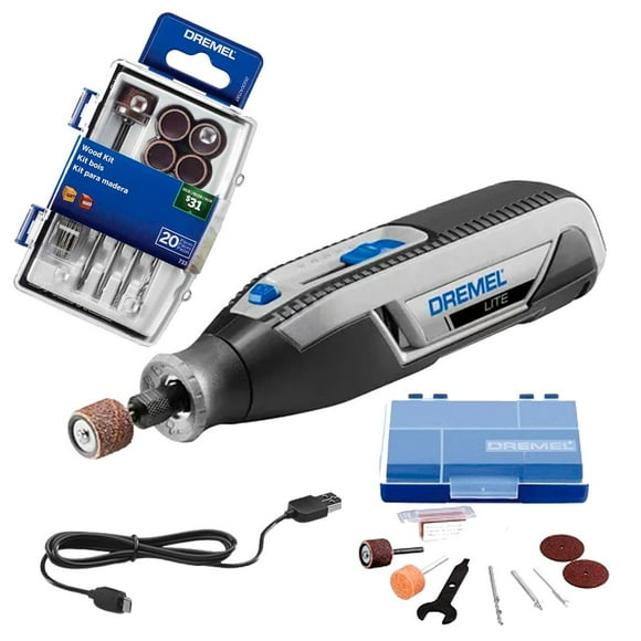 Dremel Lite 7760 + Kit de 20 Acc Madera 733 + 10 Accesorios gris Estandar