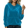 thumbnail image 6 of Fesfesfes Women's Casual Velour Hooded Pullover Sweatshirt Long Sleeve Drawstring Hoodie Top with Kangaroo Pocket Solid Color Loose Fit for Fall Winter Daily Wear, 6 of 8