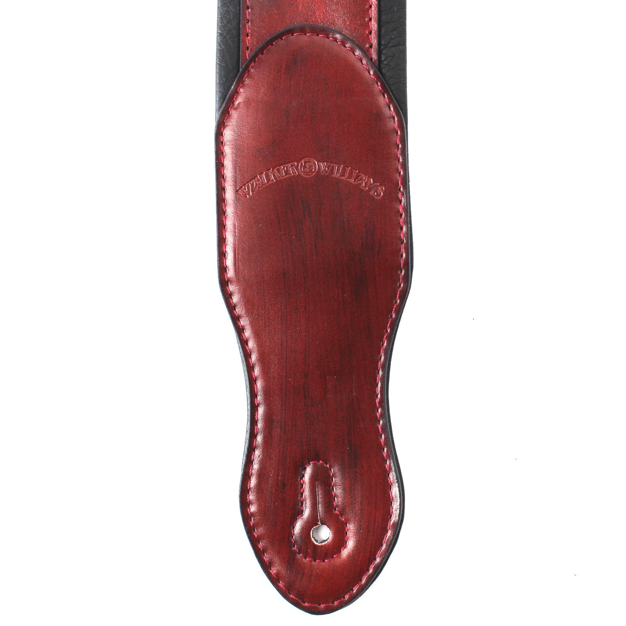 Walker & Williams KB-03-RB Mahogany Brown Full Grain Center Block Carving Leather Padded Guitar Strap With American Eagle & Oak Leaves