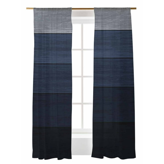 Abstract Art Sheer Curtains 96 Inch Long 2 Panels, Gradient Gray Navy Wood Grain Vintage Light Filtering Rod Pocket Semi Sheer Curtains, Sheer Voile Drapes for Living Room Bedroom, 52"x96"