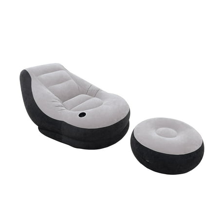 Intex 68564E Inflatable Ultra Lounge Chair With Cup Holder And Ottoman Set, Gray