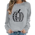 thumbnail image 2 of ZunFeo Womens Gray Crew Neck Pumpkin Graphic Sweatshirt Long Sleeve Fall Pullover for Hall-oween Thanksgiving,Size M, 2 of 6