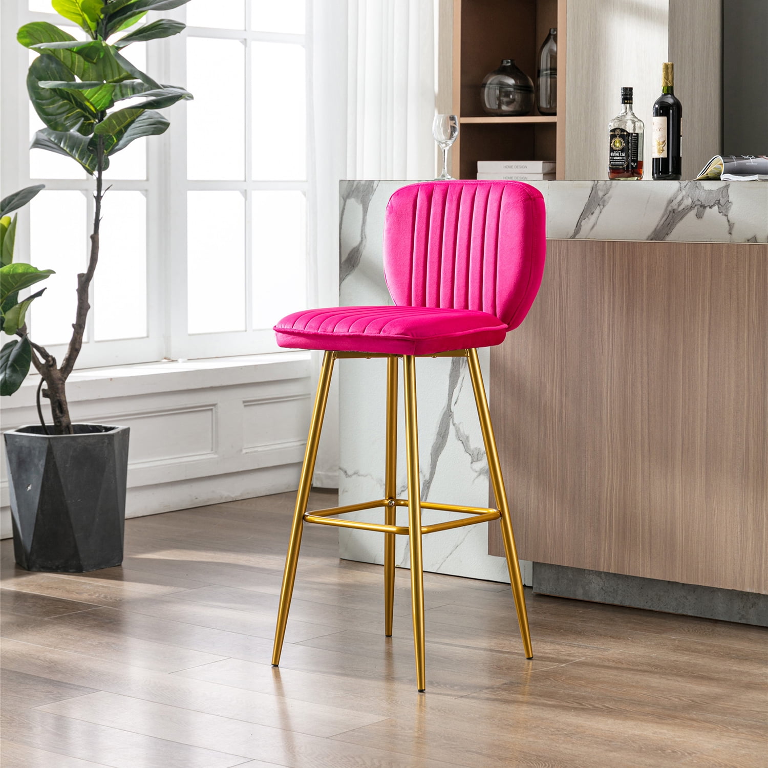 Kepooman Modern Design Bar Stools Set of 1 with Back for Bar Counter, Rose Red Kepooman Modern Design Bar Stools Set of 1 with Back for Bar Counter, Rose Red