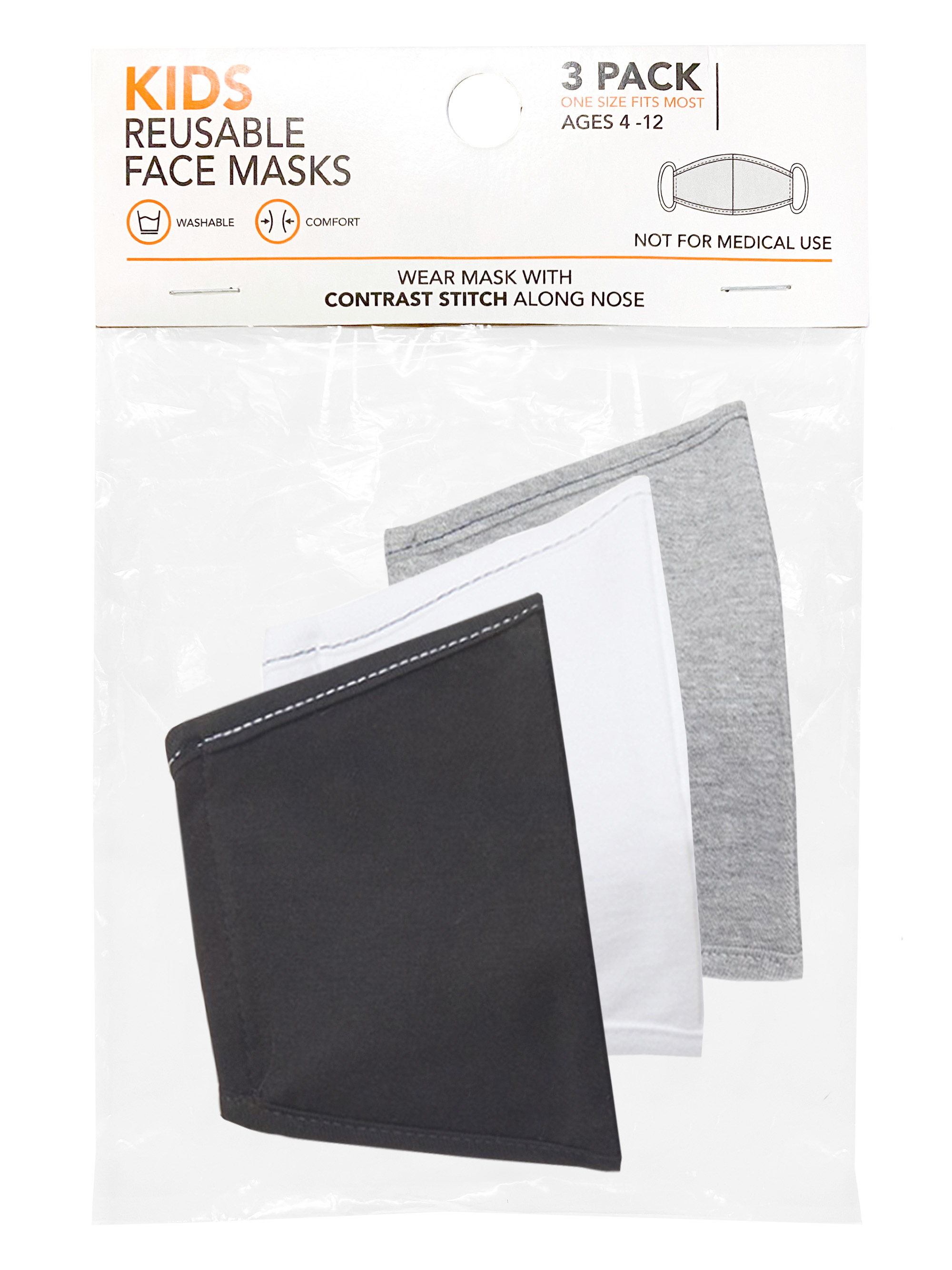 Reusable, Breathable Cloth Face Masks for Kids, 12-Pack