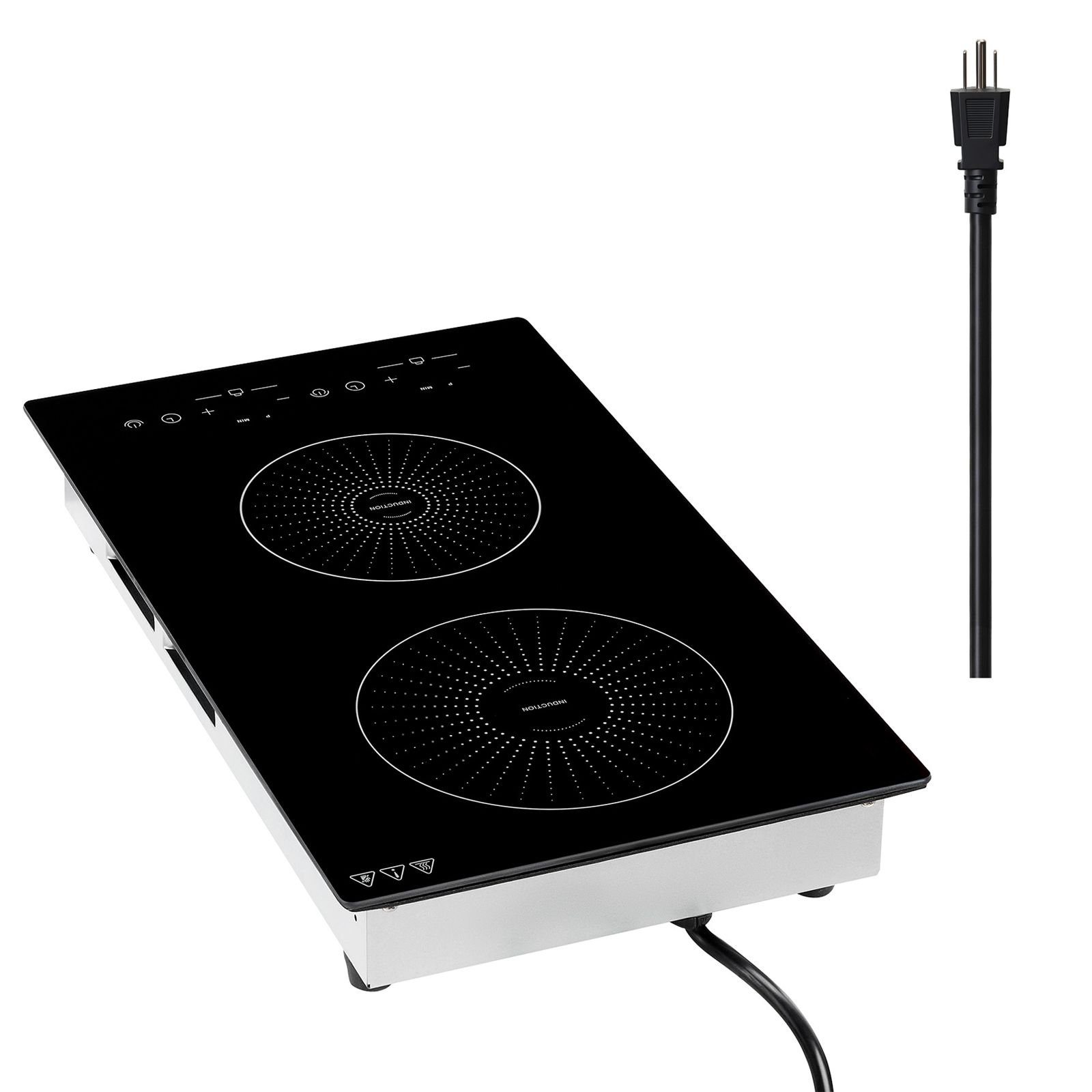 Induction Cooktop 12 Inch 2 Burners Built In 110V 1800W 9 Levels LED Touch Screen Ceramic Glass Child Lock Kitchen RV