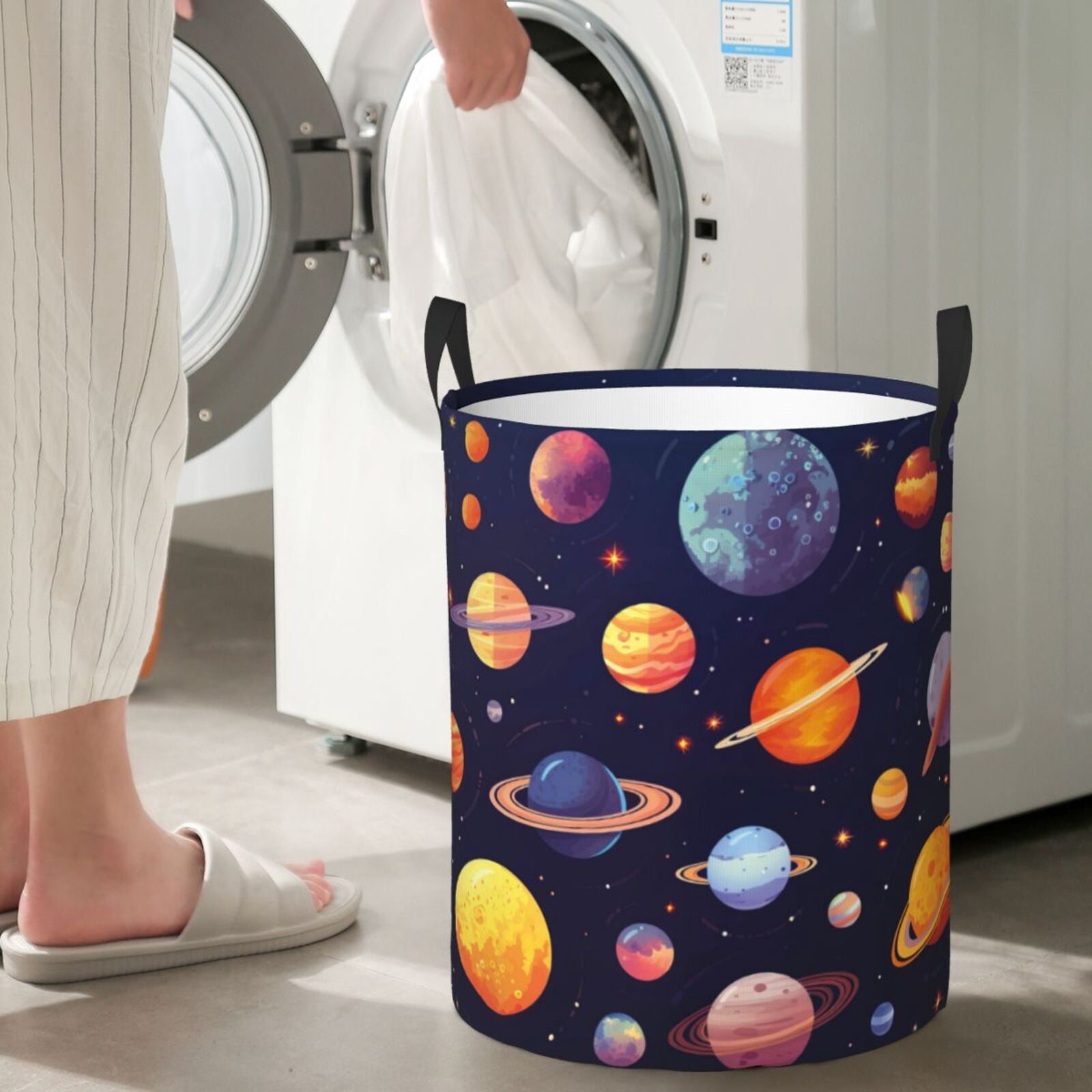 Large Laundry Basket with Handles - Space Planet Kids Baby Dirty Clothes Laundry Hamper for Bedroom Aesthetic