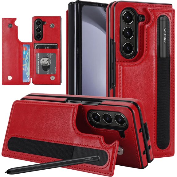 MYKOMI for Samsung Galaxy Z Fold 5 Case with S Pen Holder and Card Holder, Heavy Duty Shockproof Wallet Protector, Luxury Business Leather Cover Case for Galaxy Z Fold 5