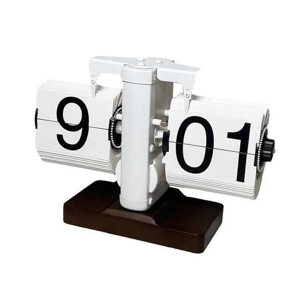 Reloj de escritorio mecánico con tapa automática y pantalla grande para adultos Blanco