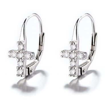 Amy and Annette 18K White Gold Leverback with Drop and Dangle Crystals