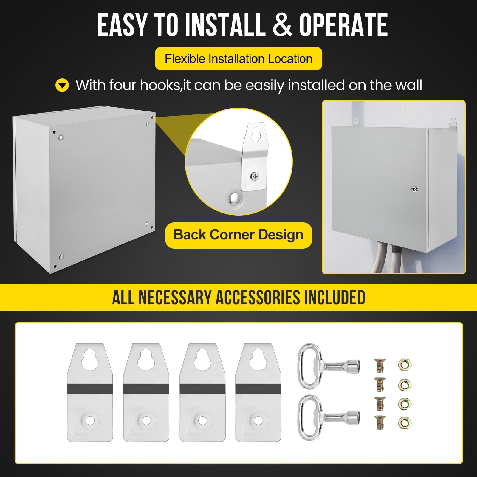 Outdoor Electrical Box, 24x24x12 Steel Junction Box, NEMA 4X Electrical Enclosure Box IP66 Waterproof & Dustproof, Universal Electrical Project Box with Lock & Mounting Plate