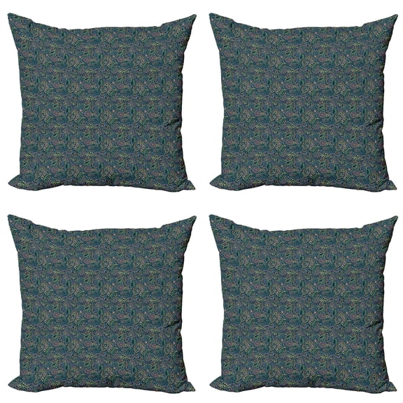 Ambesonne Botanical Throw Pillow Cover 4 Pack, Vintage Muted Tone Leaves, 20", Petrol Blue Reseda Green