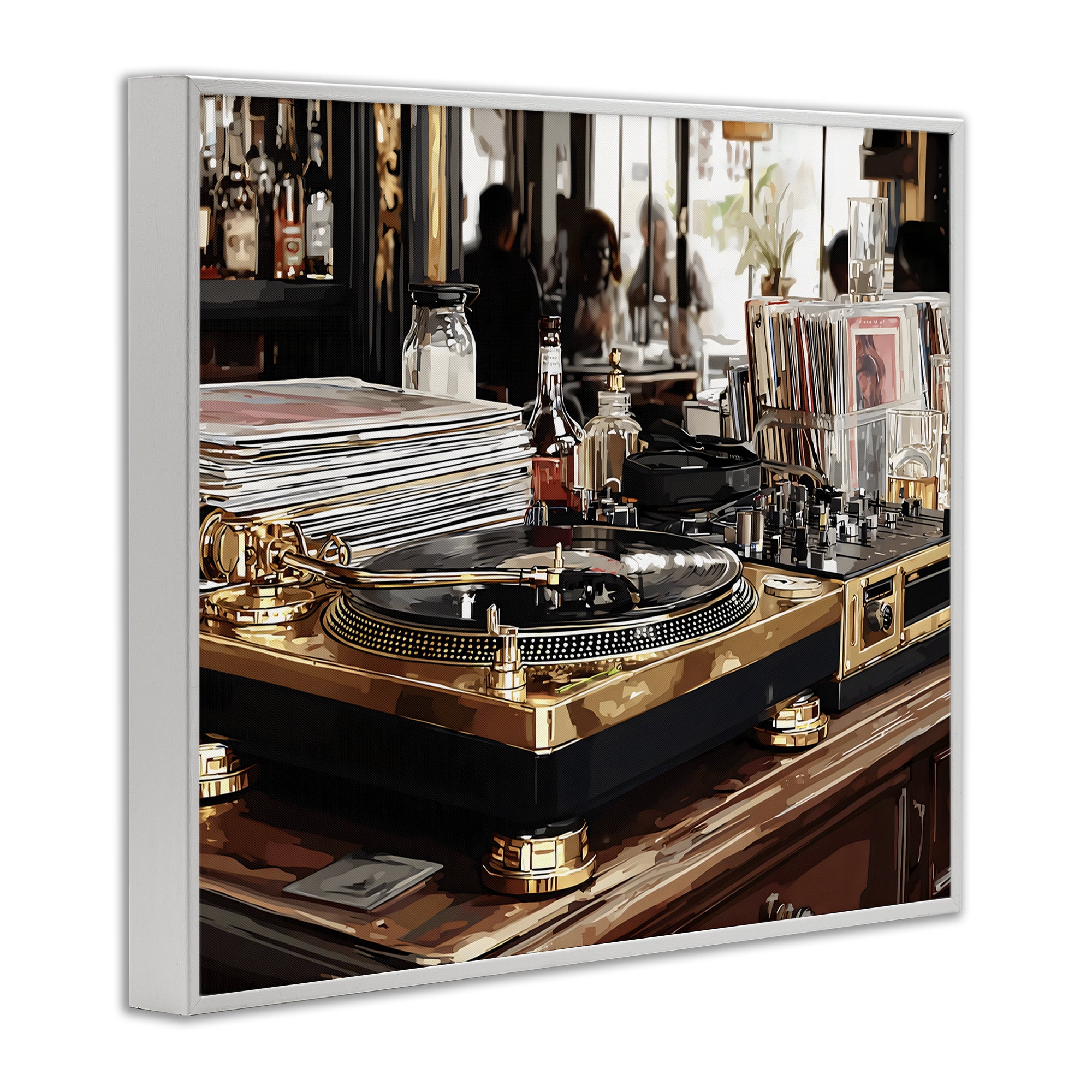 Stupell Industries Work Place Vintage Gold Turntable White Framed Giclee Art, design by Franklyn Gregory