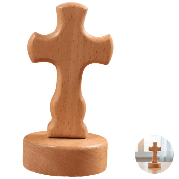 1 Pcs Beech Wooden Cross, with Round Base, Cross Ornament for Home, Church