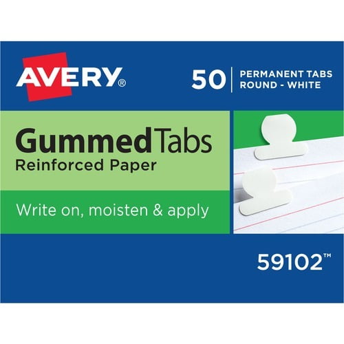 Avery Gummed Index Tabs, Reinforced Paper, 1/2" ext., 50 Tabs (59102