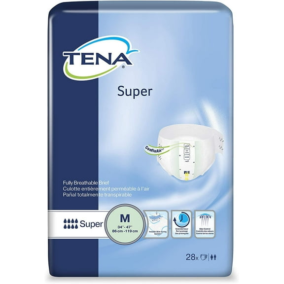 TENA Super Unisex Incontinence Underwear, Heavy Absorbency Overnight, Medium 34 to 47 Inch, 28 Count