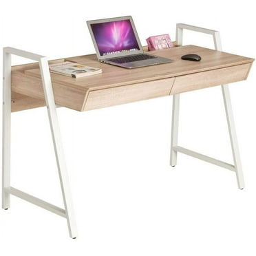 Wooden Computer Desk with Drawers, 50” Small Modern Home Office Writing Desk, PC Laptop Work Table with Storage, White and Oak