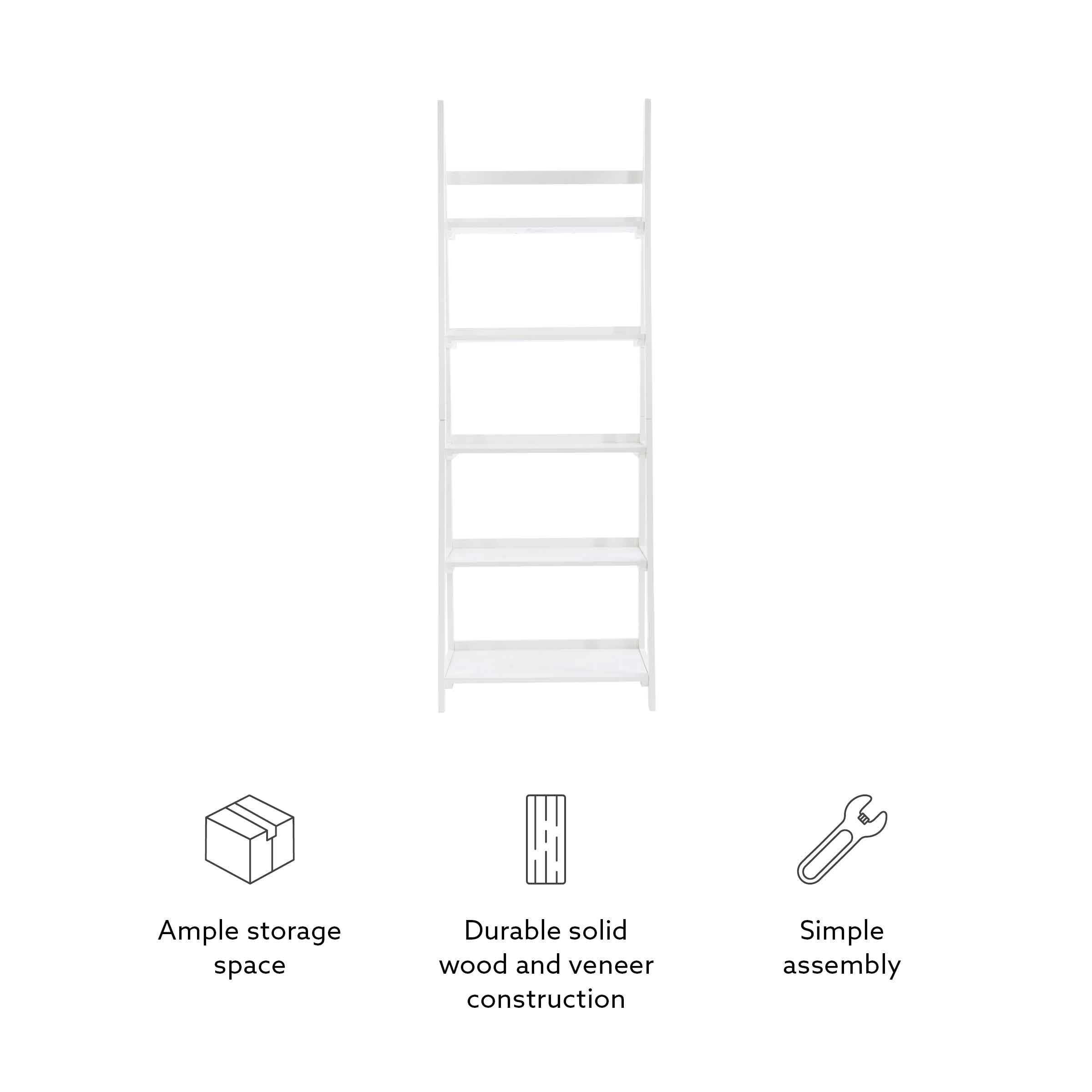 Linon Ashville 5-Tier Ladder Bookcase, White