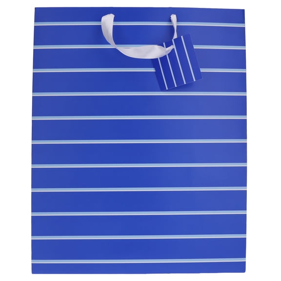 Extra Large Blue and White Striped Paper Gift Bag, 12" x 5" x 15", by Way To Celebrate