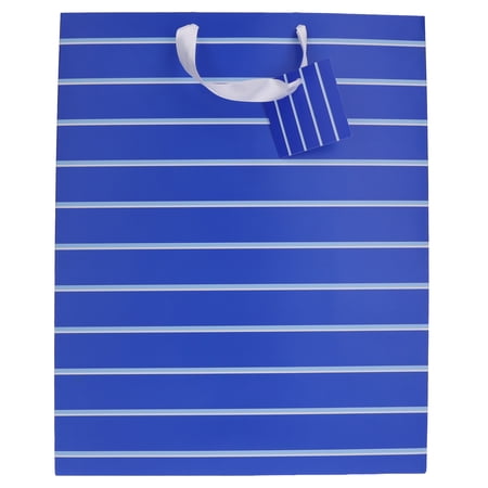 Extra Large Blue and White Striped Paper Gift Bag, 12" x 5" x 15", by Way To Celebrate