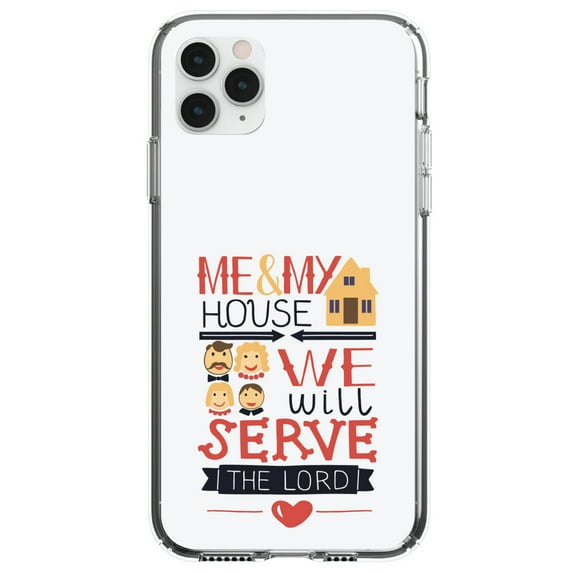 DistinctInk Clear Shockproof Hybrid Case for iPhone 12 MINI (5.4" Screen) - TPU Bumper, Acrylic Back, Tempered Glass Screen Protector - Me & My House We Will Serve the Lord