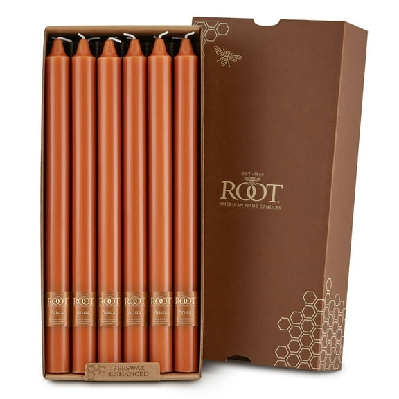 ROOT Candles Unscented Smooth Arista™ Taper Candles, 12-Inch Tall, Box of 12, Color: Rust