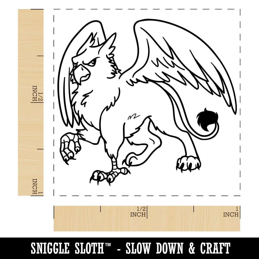 Gryphon Griffin Mythical Creature Self-Inking Rubber Stamp Ink Stamper - Blue Ink - Small 1 Inch