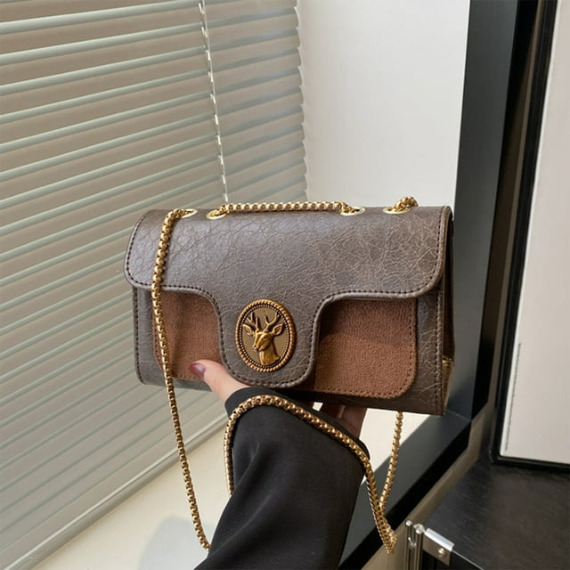 Bolso informal de hombro para mujer - Bolso bandolera con tira ajustable, 21,5x12x8cm, negro/marrón/café