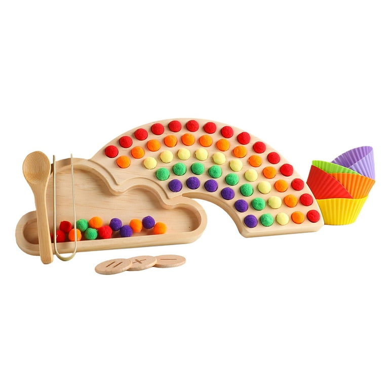 Wooden Board Bead Game Wooden Rainbow Beads Early Learning Rainbow Color Bead Boards Color Sorting Stacking Toys for Game Learning Matching