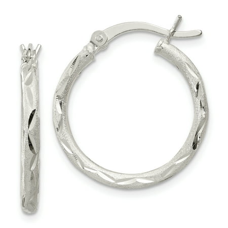 Sterling Silver Satin Finish Diamond-cut Hinged Hoop Earrings (0.9IN Diameter)