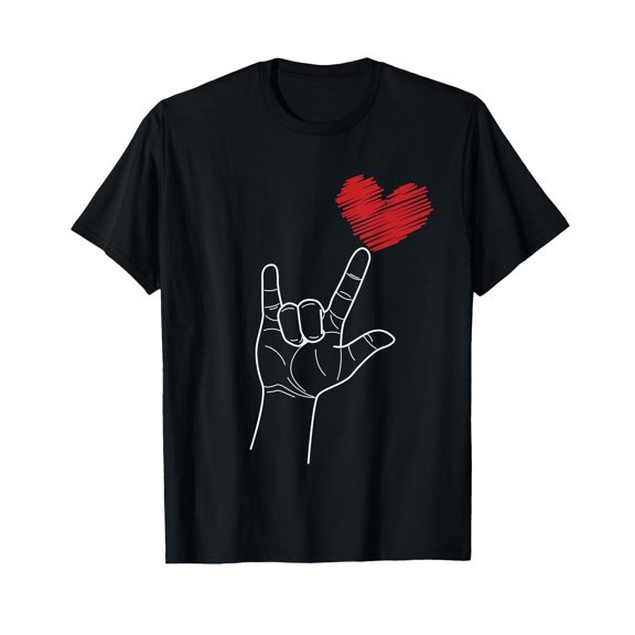 Valentines Day I Love You Hand Sign ASL Heart Women Kids Men T-Shirt
