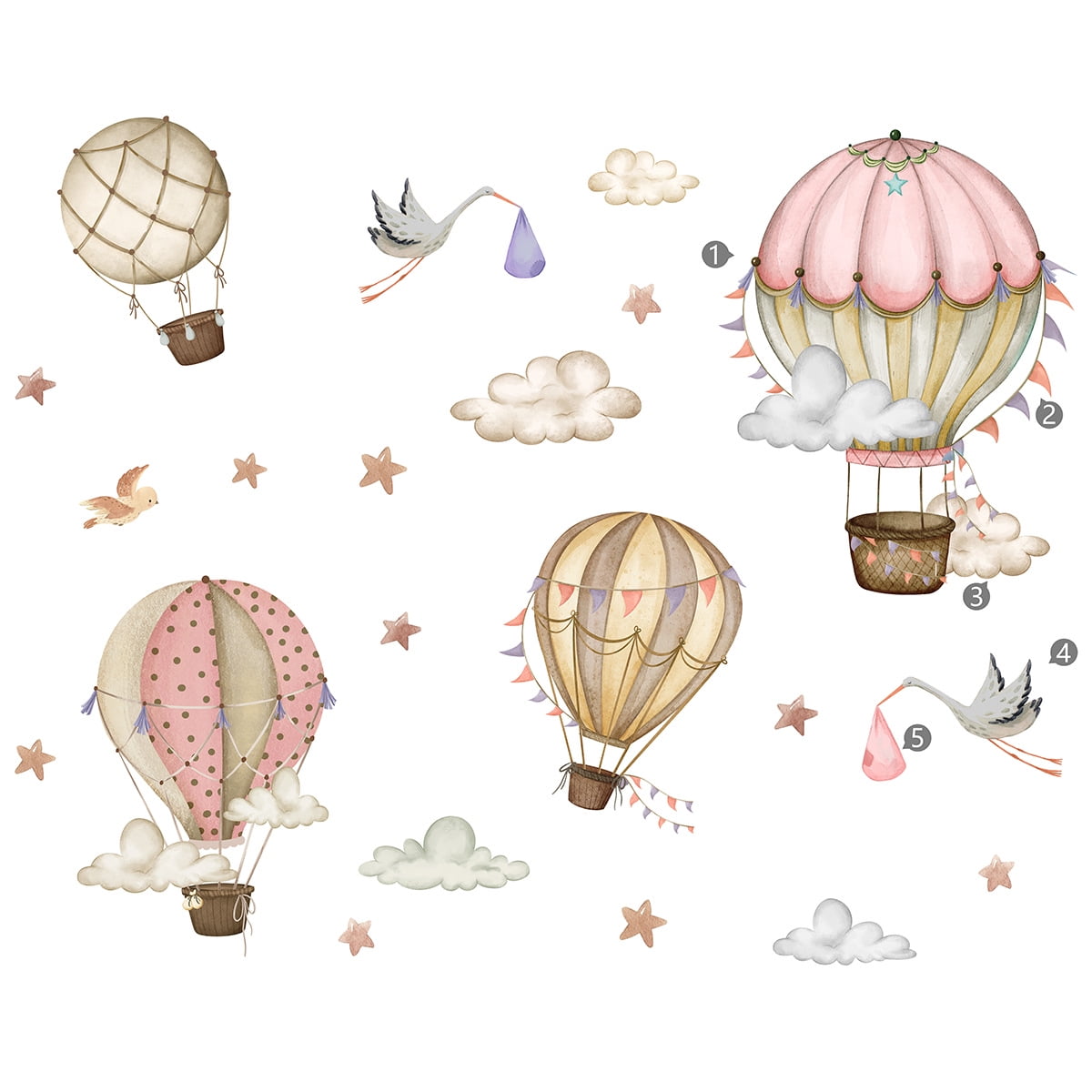 Hot Air Balloon Wall Decals, Peel And Stick Smooth Surface