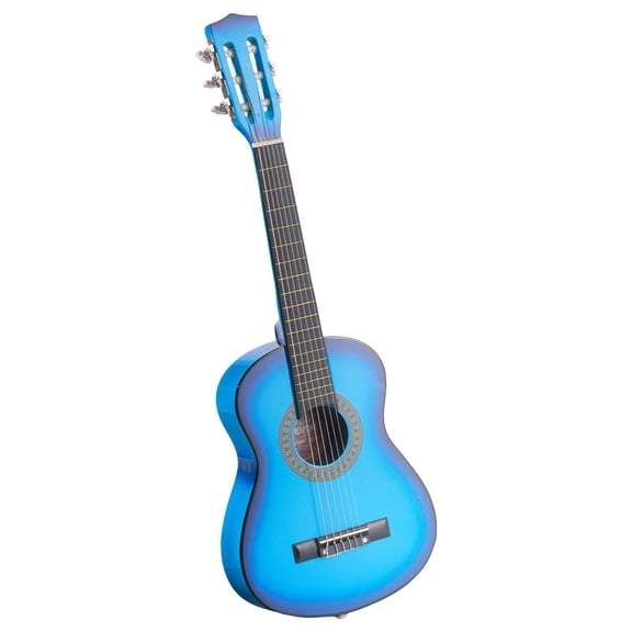 30 Inch Classical Guitar Starter Kit for Beginners with Nylon Strings Gig Bag Strap Tuner Extra Strings Picks Capo Basswood Blue